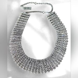 Jessica Simpson Crystal Statement Collar Necklace - Silver Tone